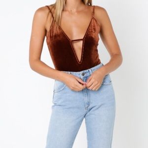 GLAMOROUS Bronzed Copper Velvet Bodysuit